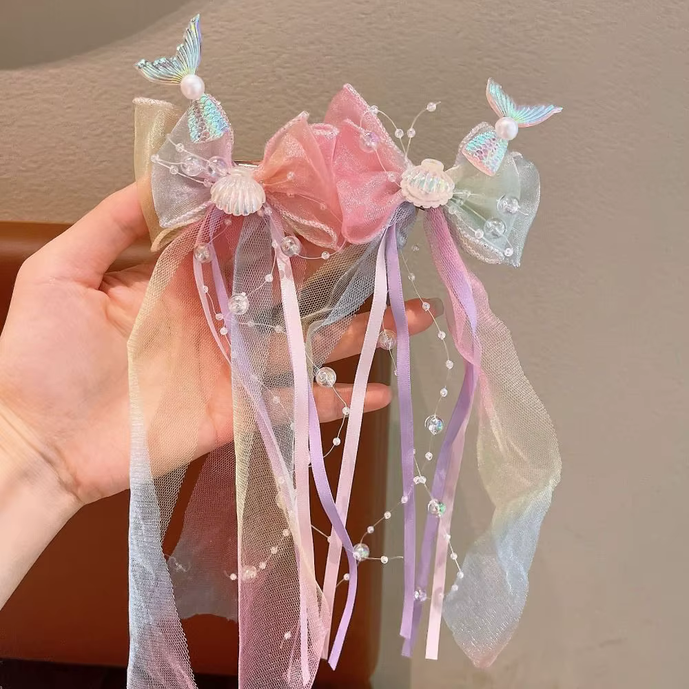 Nouvelles pinces à cheveux pour enfants, rubans, nœuds de princesse sirène, barrettes pour petites filles, accessoires pour cheveux