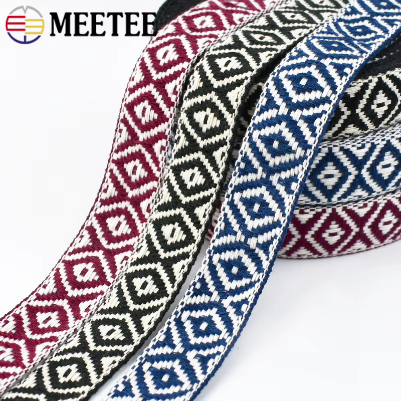 1 rouleau = 40 m, ruban jacquard ethnique de 25 mm