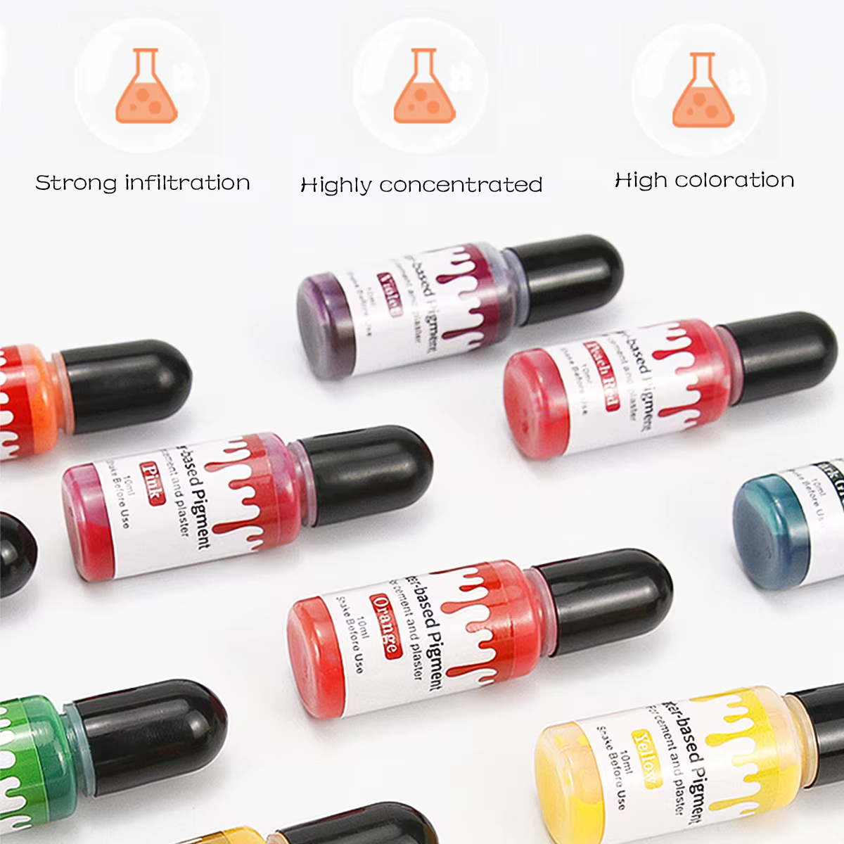 24 couleurs 10Ml à base d'eau gypse ciment coloration plâtre Pigment aquarelle Essence colorant bricolage