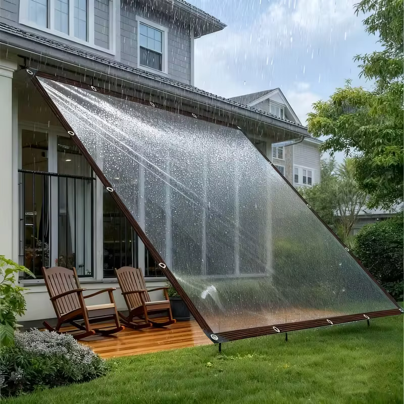 Bâche transparente imperméable 2x4m/2m en polyéthylène anti-déchirure avec œillets antirouille pour patio