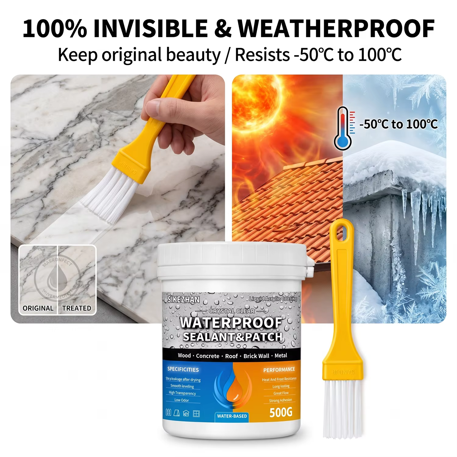 Enduit imperméable à base d'eau 500g avec pinceau