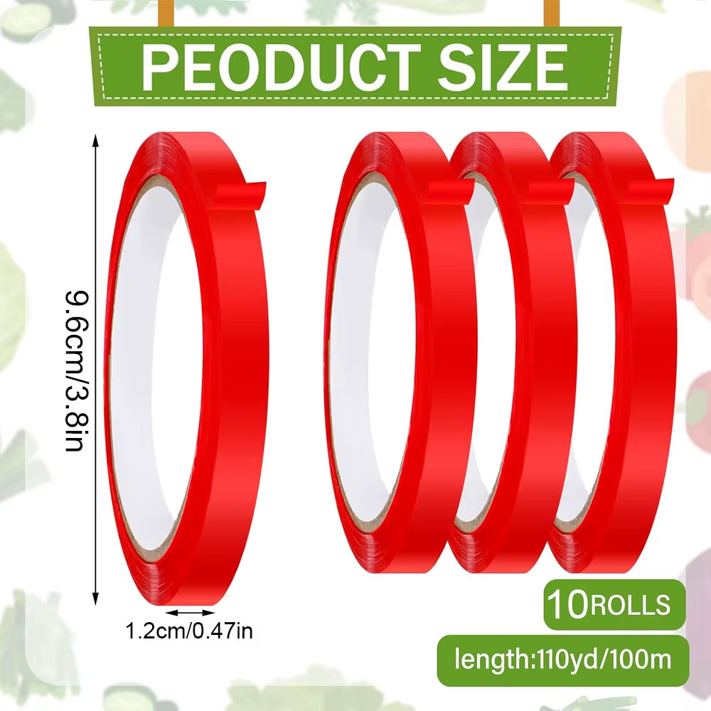 10 rouleaux de ruban adhésif rouge pour sceller les sacs en plastique