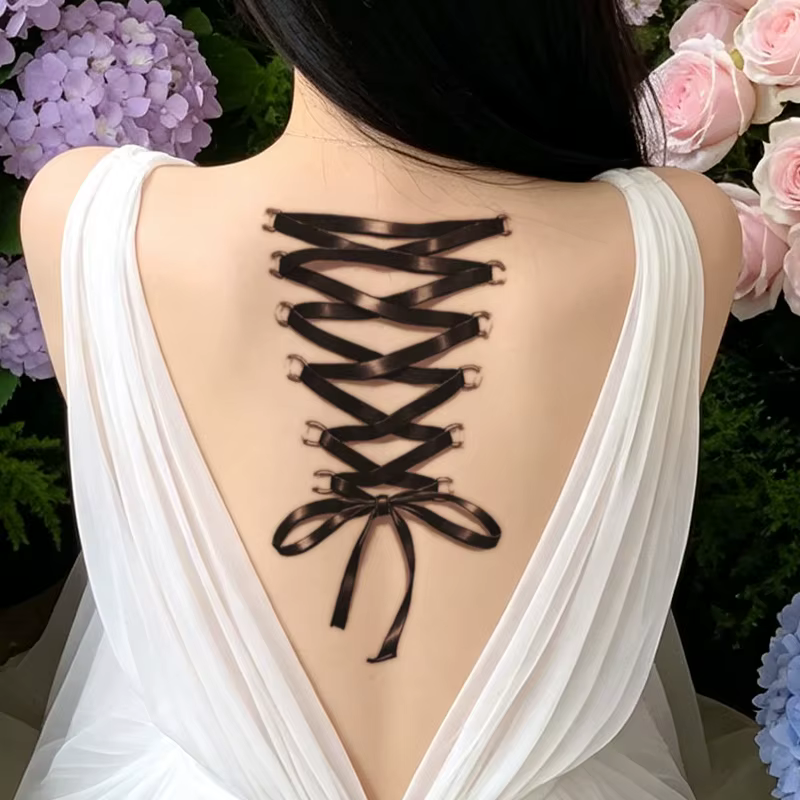 Autocollant de tatouage temporaire en forme de ruban, durable et imperméable, faux tatouages réalistes pour femmes ou couples, pour bras, cou, jambe