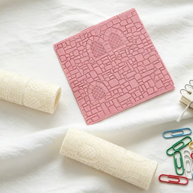 3 styles de rouleaux en silicone à texture de mur en pierre, rouleaux à motif de briques, rouleaux à relief pour murs de château vintage, pour la fabrication de bijoux en argile polymère DIY