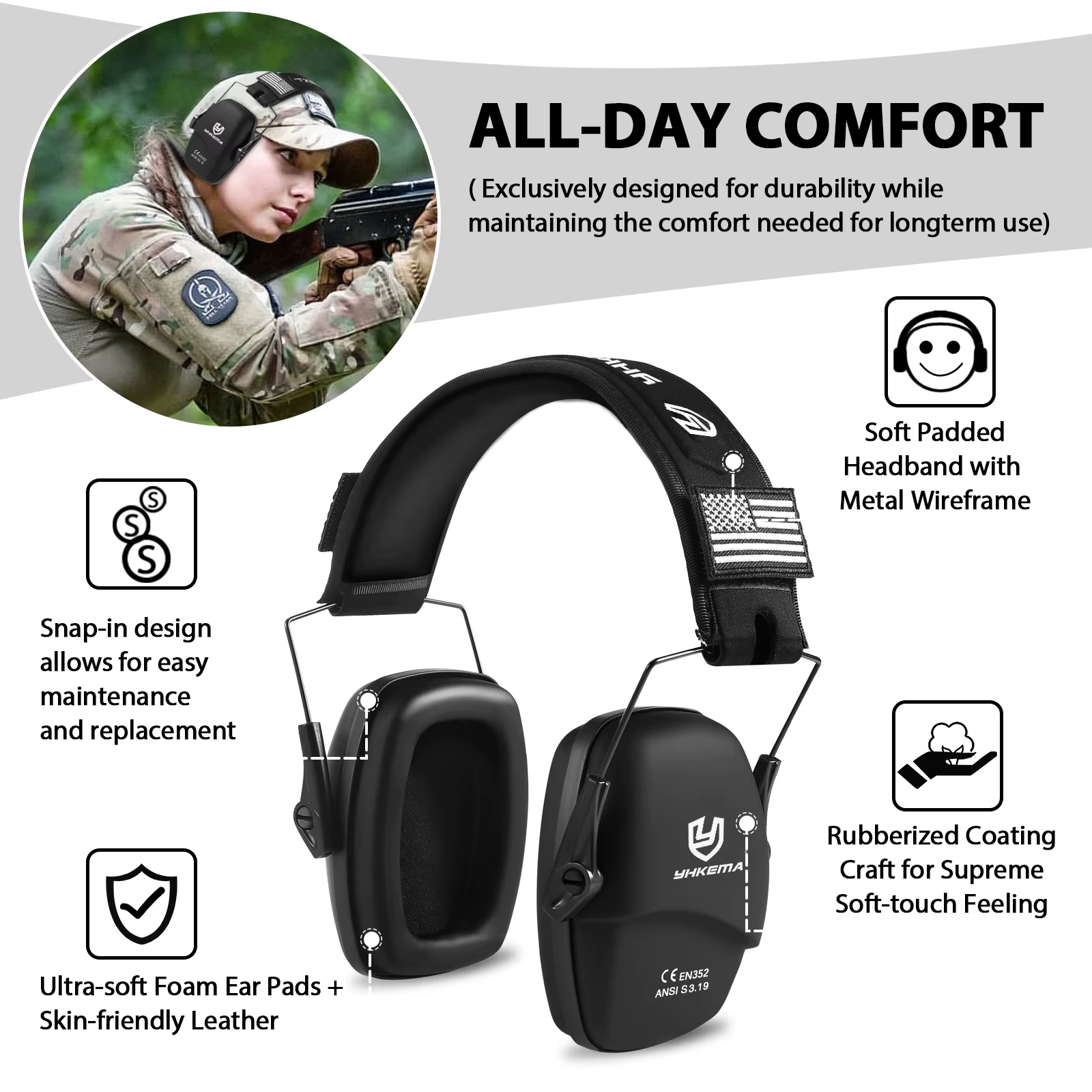YHKEMA-Cache-oreilles en silicone à réduction de bruit 25db, casque de protection auditive, tir oco pour la chasse