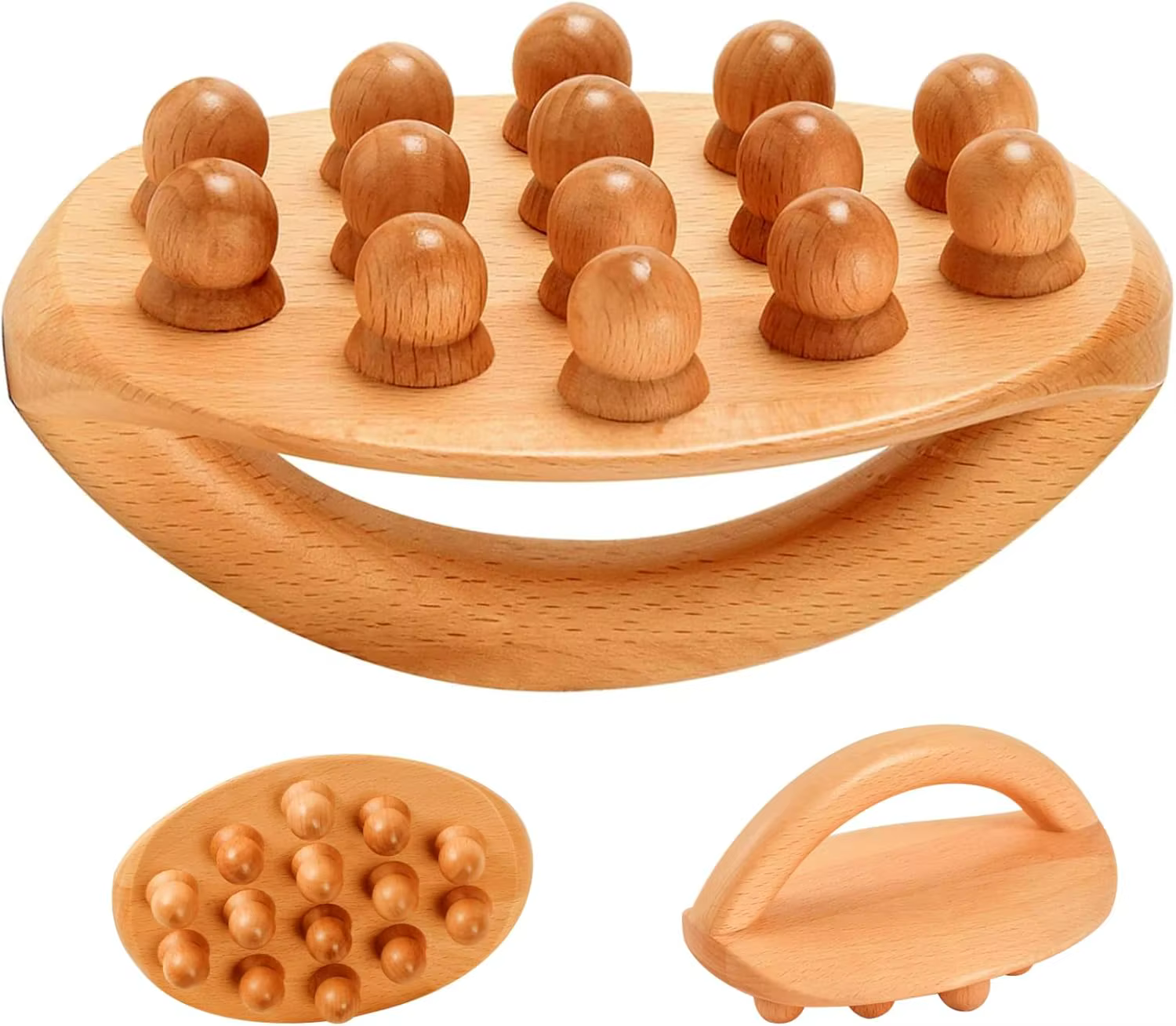 Rouleau de massage en bois pour drainage lymphatique, outil de massage de la cellulite à 14 perles pour la sculpture du corps, Gua Sha, détox de libération myofasciale