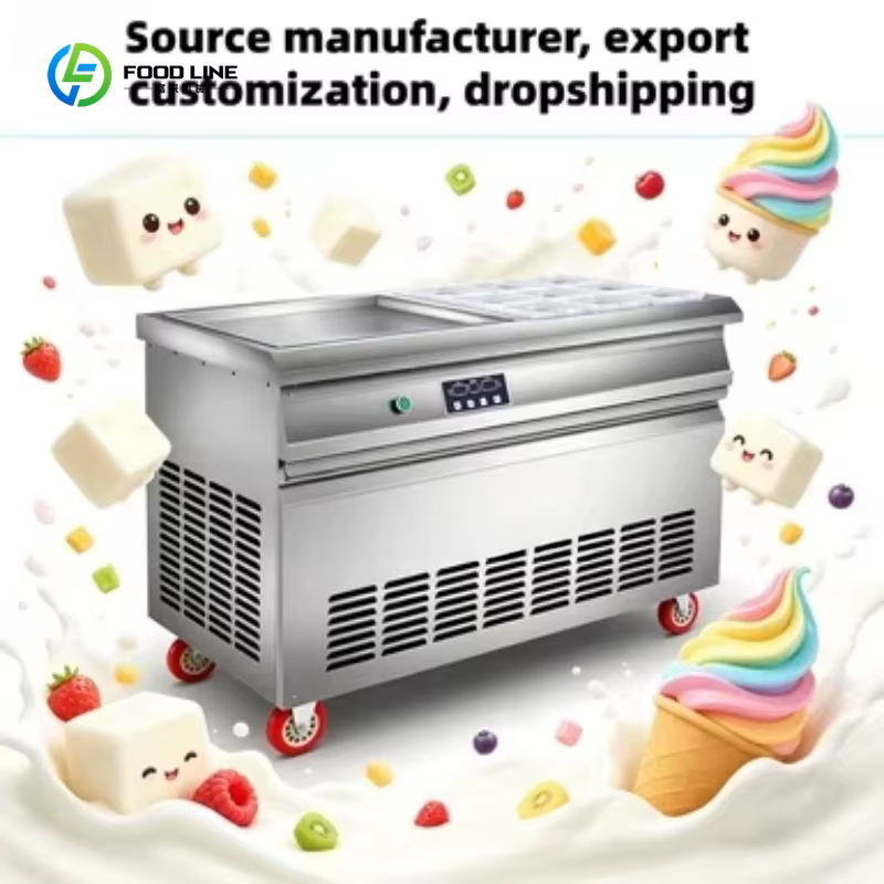 Machine à rouleaux de crème glacée thaïlandaise commerciale personnalisée, simple ou double plaque, avec plaque froide