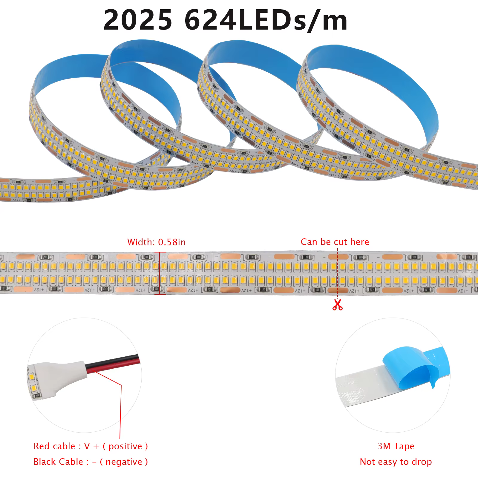 2835 2025 bandes lumineuses LED 12V Super lumineux 624/480/240LED s/m ruban Flexible Double rangée IP21 IP67 bande LED étanche
