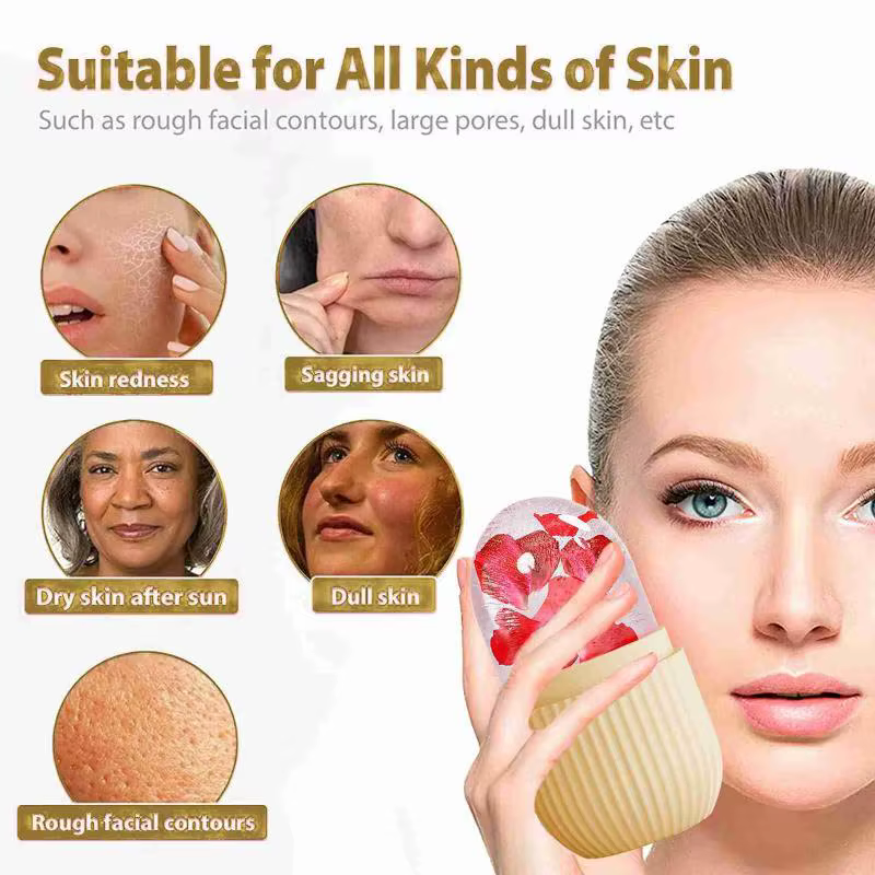 Rouleau de glace pour le visage, moule à glace en silicone pour massage beauté, pour les poches sous les yeux, rouleau facial rétrécissant les pores, moule multifonctionnel ▪