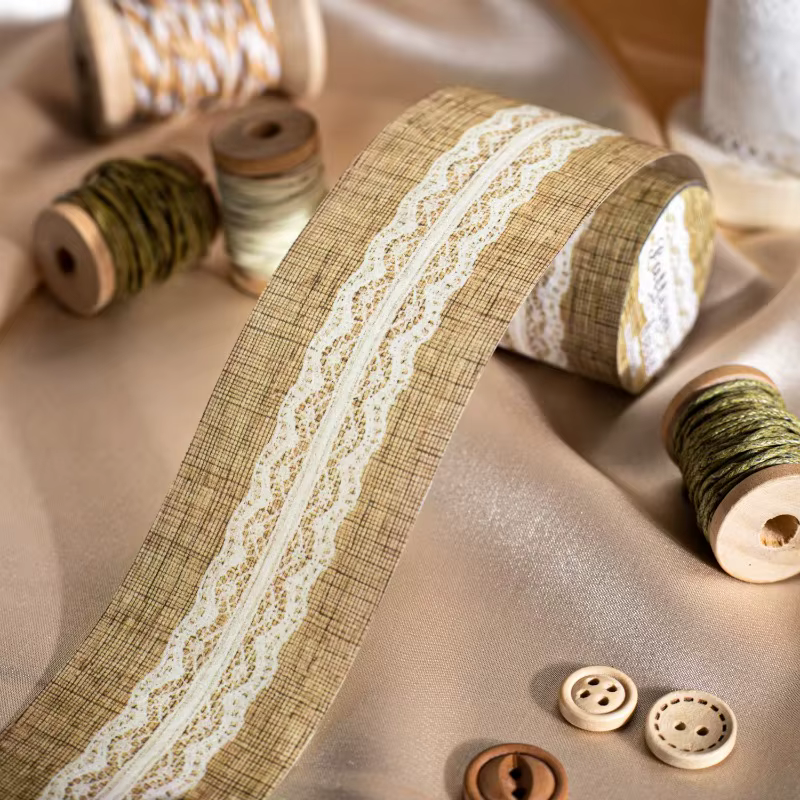 Rouleau de rubans adhésifs en dentelle, série d'autocollants en tissu, bande de fond texturée ondulée, fournitures pour manuels à boucle de rêves de terre, 40mm x 2m, 1 rouleau