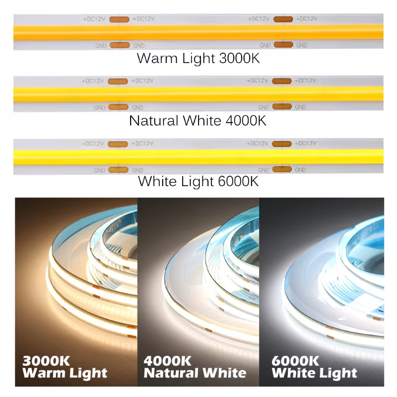 Bande lumineuse LED COB, DC12V RA90 480 K 3000K 4000K, 6000 pièces
