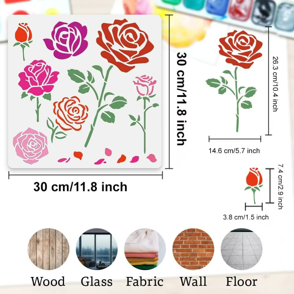 Modèle de pochoir mural de fleurs de roses de printemps