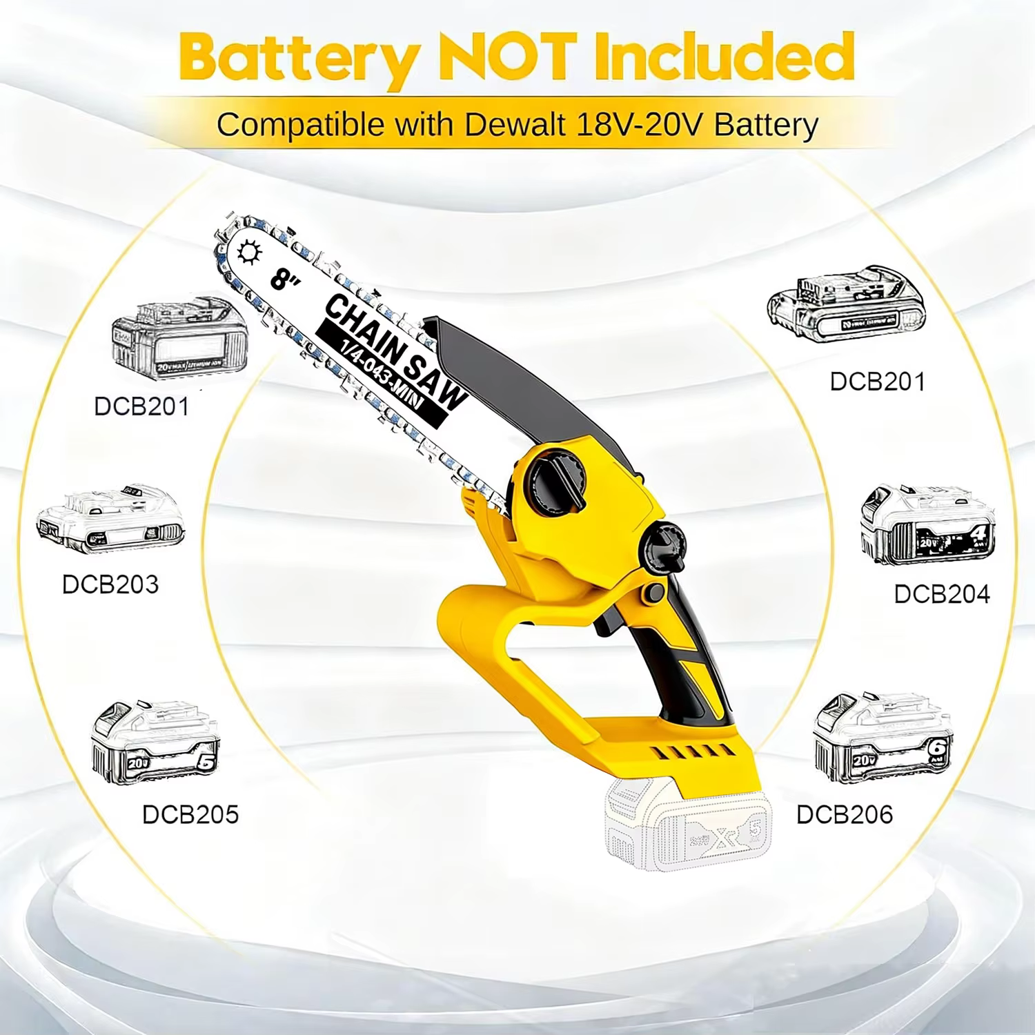 Scie à chaîne sans fil pour batterie Dewalt 20V (sans batterie), tronçonneuse de taille manuelle à balais électriques de 8 pouces, coupe puissante rapide 10 m/S