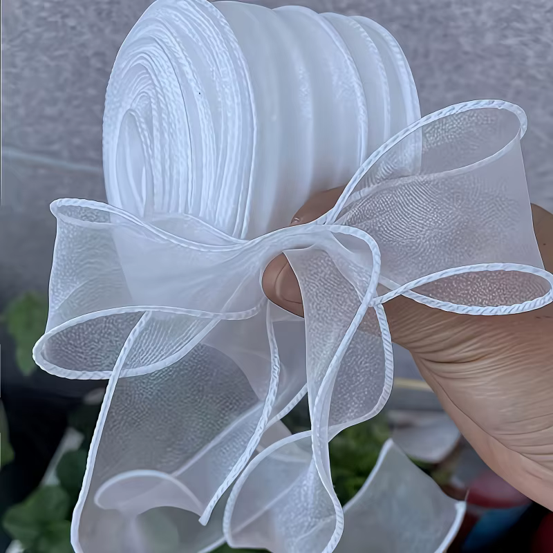 1 pièce/2 rubans en tissu de soie transparent blanc