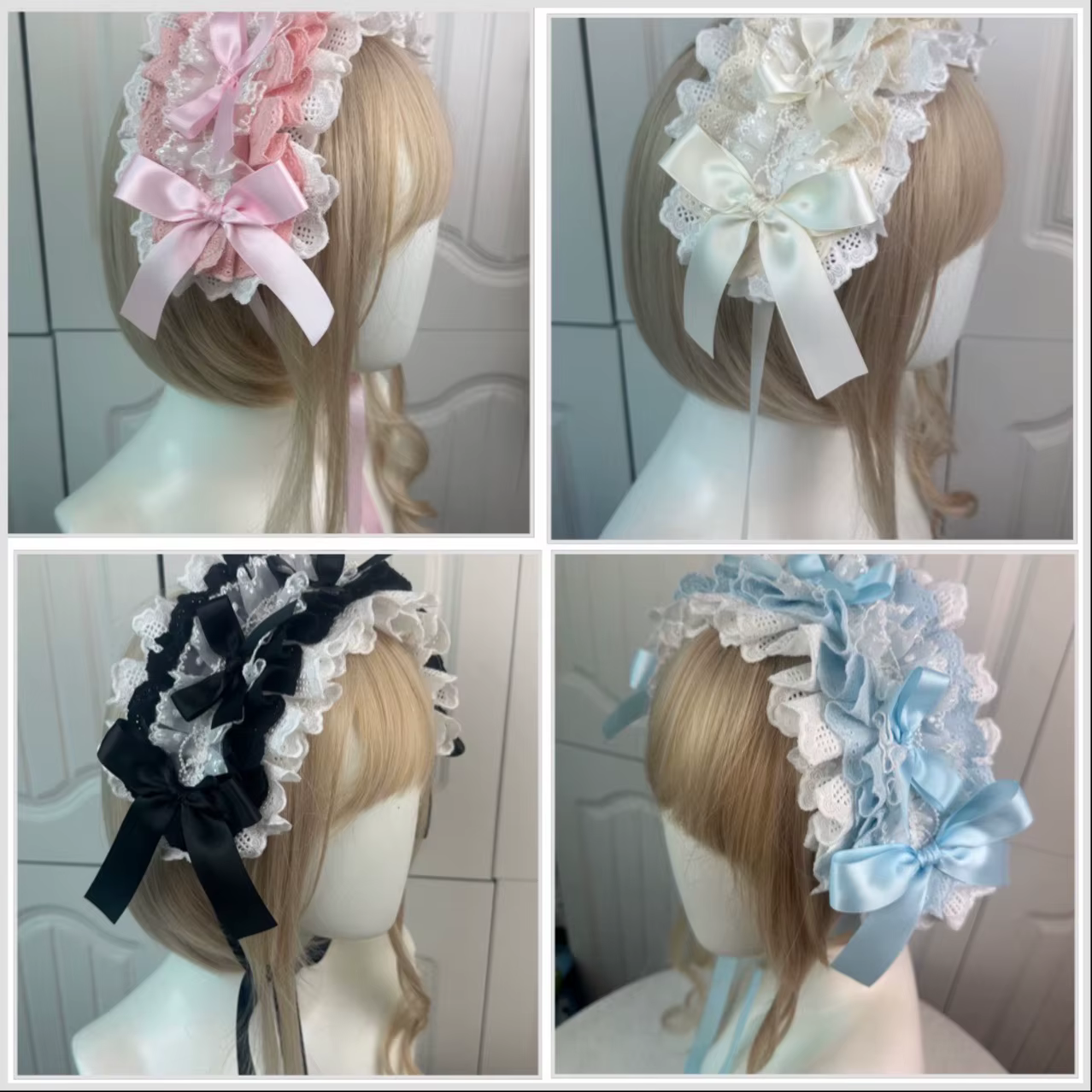 Bandeau à nœud en ruban avec épingles à cheveux pour filles, bandeau à volants en dentelle Lolita, broderie d'étoiles douces, coiffure de Cosplay de demoiselle d'honneur Anime