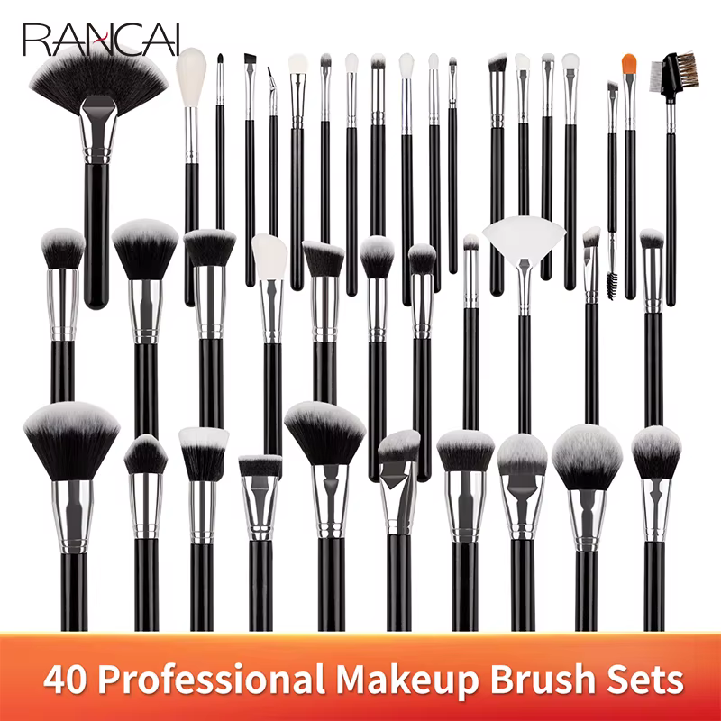 Ensemble de pinceaux de maquillage professionnels, 40 pièces, poils synthétiques doux, mélange de poudre, Contour des sourcils, fard à paupières, brosse de fond de teint en éventail