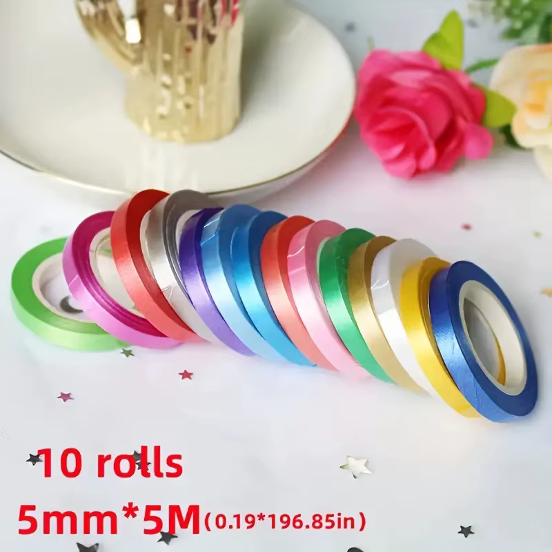 10 rouleaux de ruban coloré pour ballons, 5 m chacun - Accessoires en plastique pour décoration de fête d'anniversaire, de Pâques, de mariage, de vacances, de bricolage