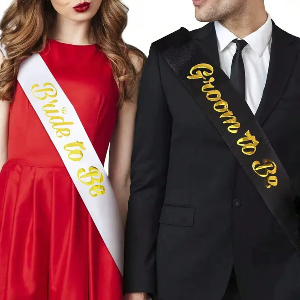 2 pièces : Bretelles pour future mariée et rubans cérémoniels pour future marié, adaptés aux mariages, aux fêtes de fiançailles et aux enterrements de vie de garçon.