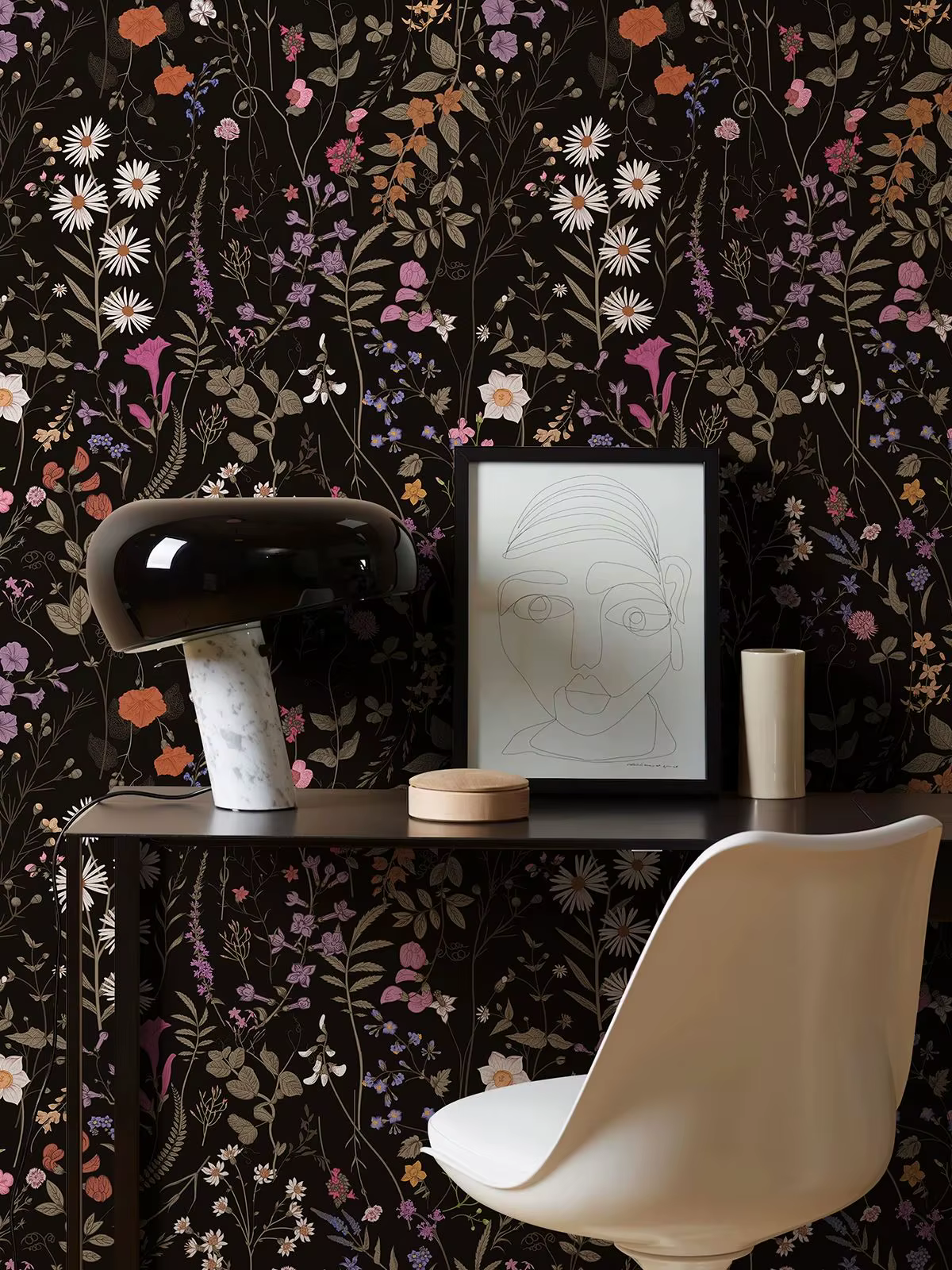 1 rouleau 44 cm x 300 cm noir floraison fleur PVC papier peint Morden imperméable vinyle salon bureau décoration murale avec adhésif