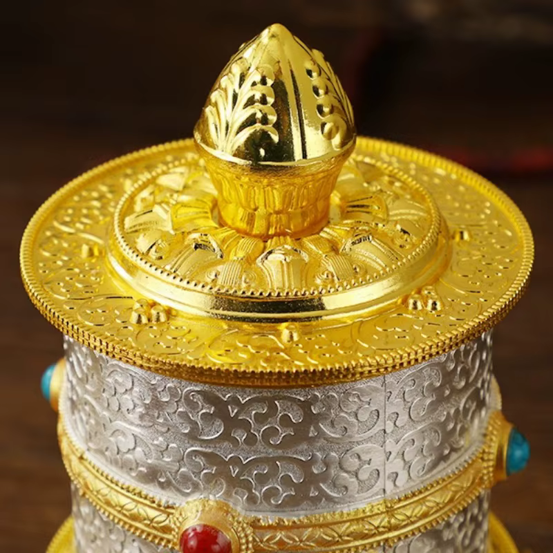 Roue de prière bouddhiste, roue de prière tibétaine Vajrayana Mantra et Mantra coeur Guanyin décoratif pour autel bouddhiste, article bouddhiste