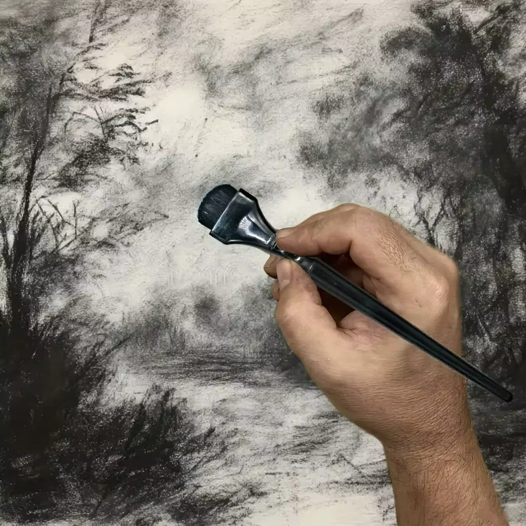 Pinceau de rendu noir, pinceau aquarelle durable pour charbon de bois