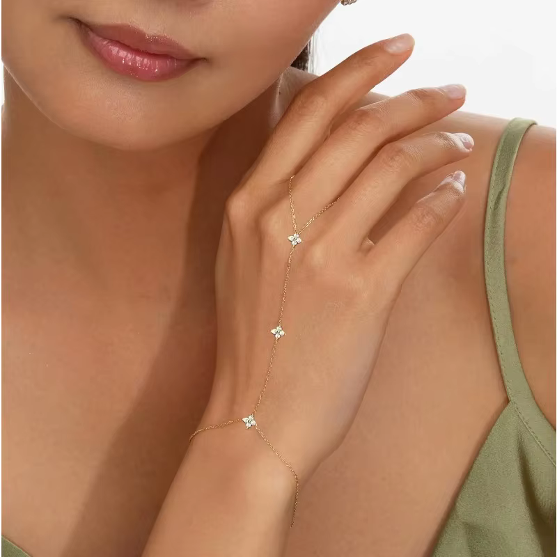 Bracelets imperméables pour femmes, anneau en or 14K, chaîne à main, marguerite délicate, zircone cubique, chaîne à maillons empilable, hypoallergénique