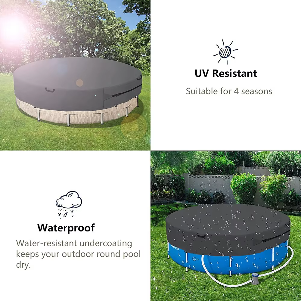 Couverture de piscine ronde pliable imperméable, anti-poussière et anti-insectes, idéale pour les piscines hors sol.