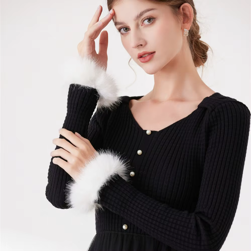 Poignets détachables à la mode pour femmes, longs poignets en peluche blancs/noirs, automne hiver, poignets chauds coupe-vent