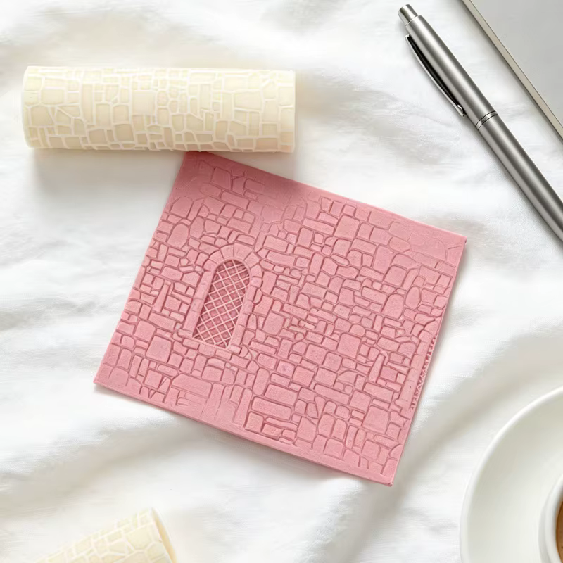 3 styles de rouleaux en silicone à texture de mur en pierre, rouleaux à motif de briques, rouleaux à relief pour murs de château vintage, pour la fabrication de bijoux en argile polymère DIY