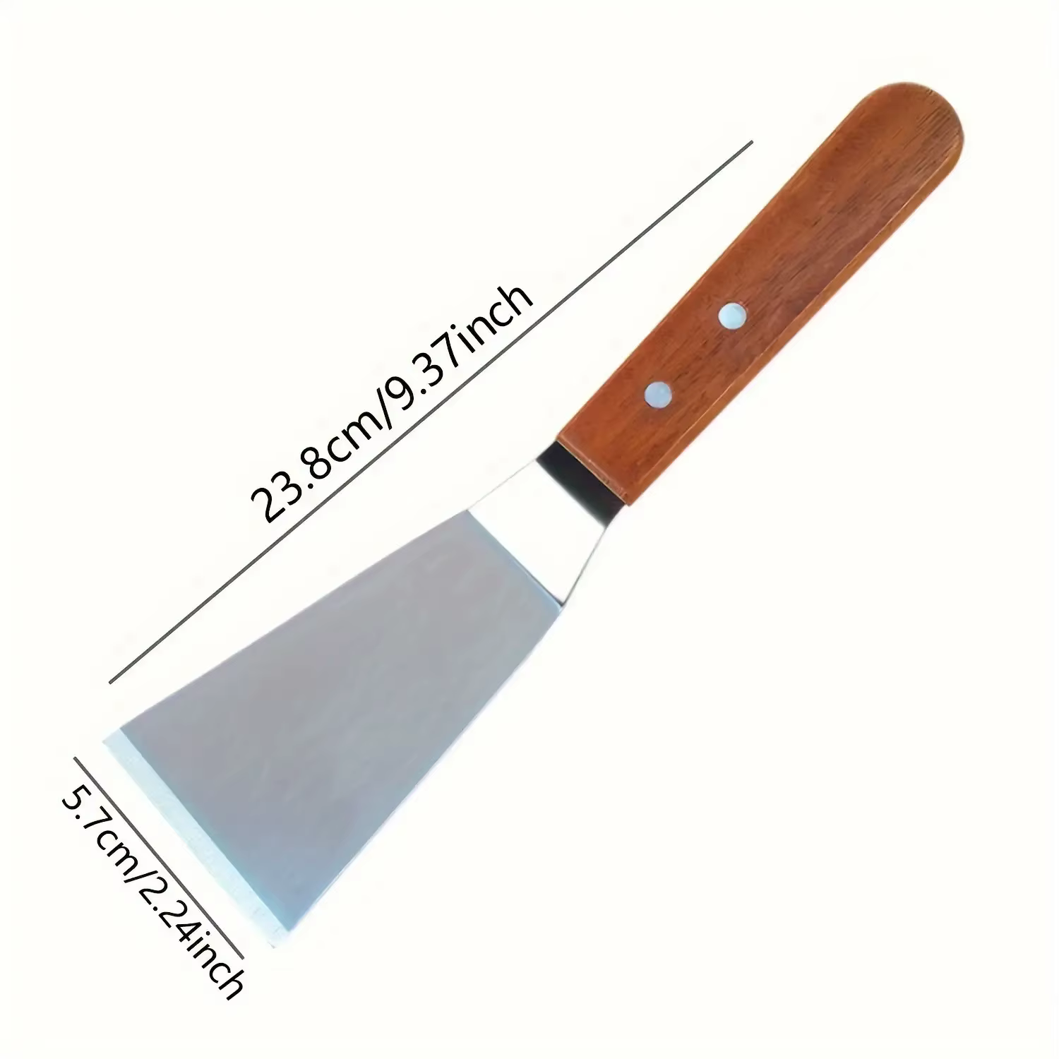 1/2 spatules en acier inoxydable avec bord incliné et manche en bois dur - Grande spatule en métal