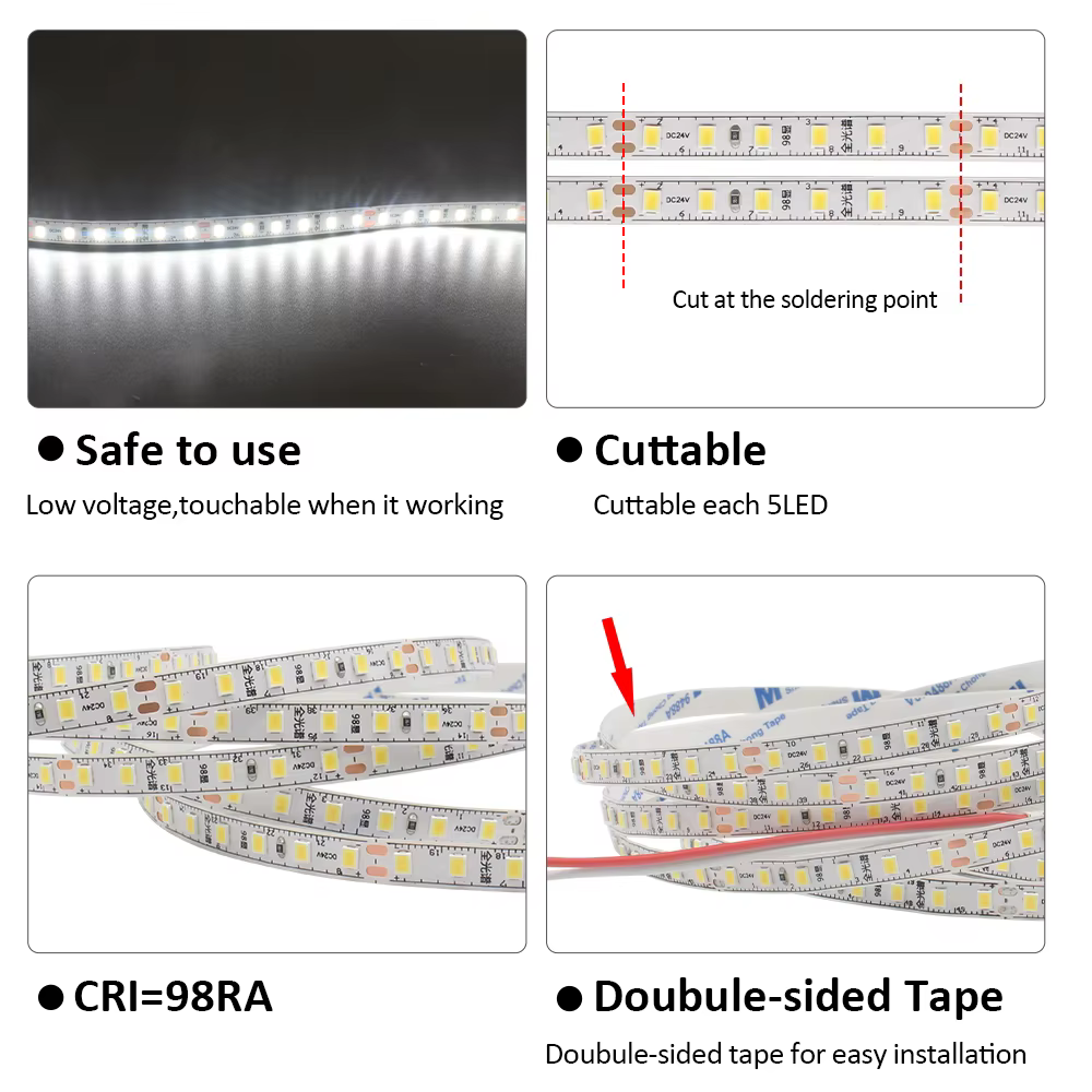 Bande Lumineuse LED Flexible, Ruban de Lecture, Lampes de Travail, Blanc Froid, Chaud, Naturel, Ra98, IP20, 2835 Diodes/m, 5m, 10m, 24V, 120