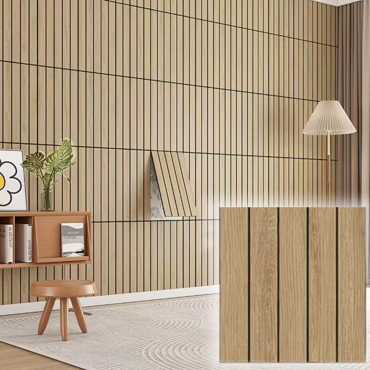 5 pièces de revêtements muraux autocollants à texture rayée imitation bois pour la rénovation et la décoration intérieure