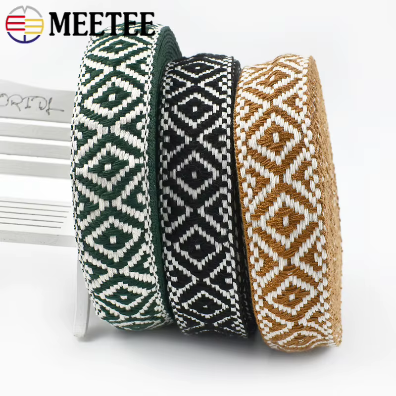 1 rouleau = 40 m, ruban jacquard ethnique de 25 mm