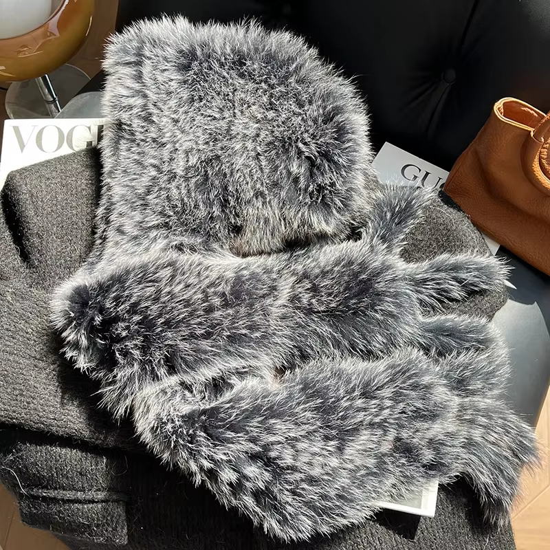 Chapeau de neige en vraie fourrure de renard, écharpe, chapeaux intégrés, Sable chaud et avancé, casquette de Protection des oreilles en peluche épaisse Double face
