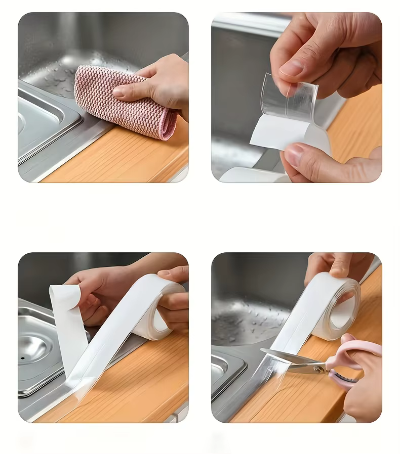 Ruban d'étanchéité transparent imperméable de 10 m | Idéal pour les comptoirs de cuisine et de salle de bain