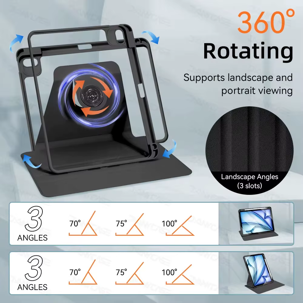 360 ° Housse rotative pour iPad Air 11 M2, étui pour Air 5/4 iPad 10e génération 10,9 pouces Mini 6 7/8/9e 10,2 pouces Pro 11 12,9 13, housse pour tablette