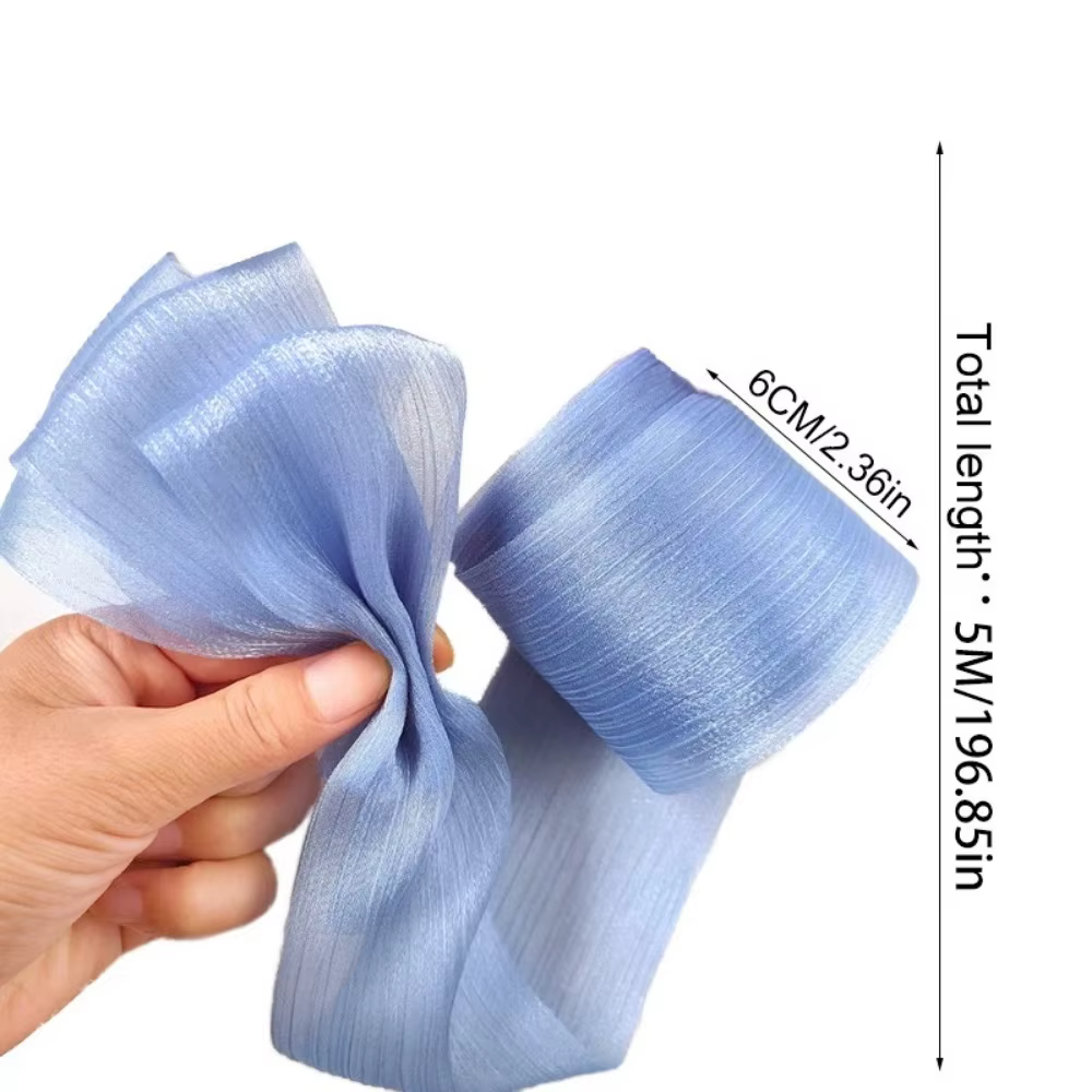 Nouveau Ruban en mousseline de soie plissée de 5M, 6cm de large, bricolage, fil de Tulle, ruban à nœud, Bouquet de coiffure