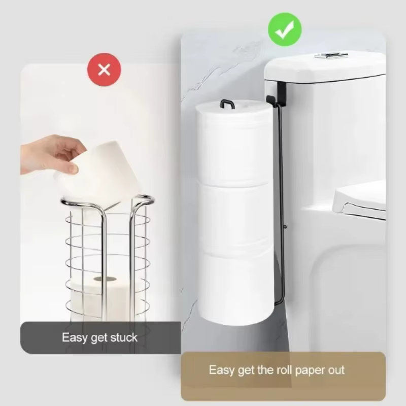 Porte-papier hygiénique auto-adhésif en fer noir, avec barre à serviettes, support mural sans perçage, support de rangement pour salle de bain