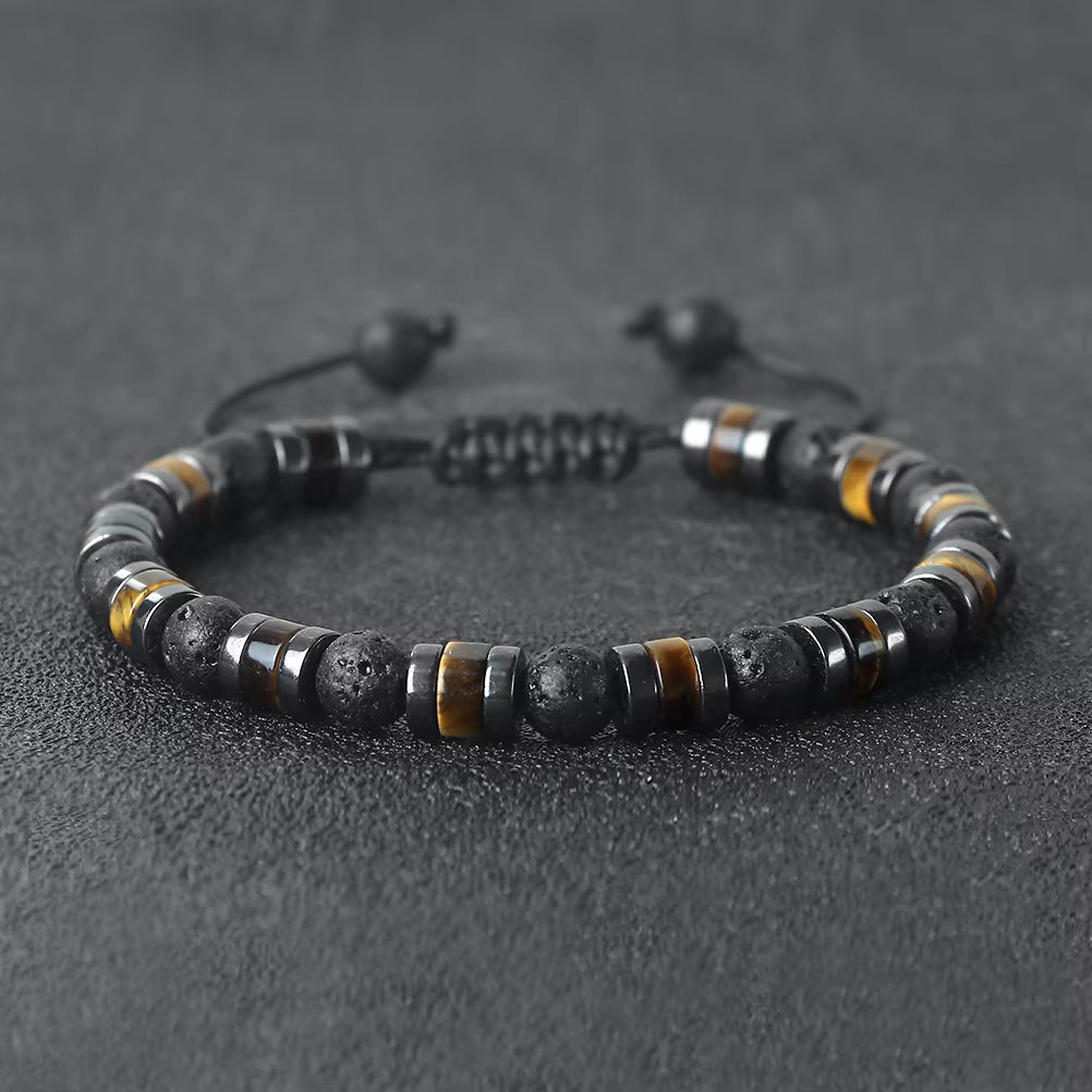 Bracelets en pierre d'oeil de tigre en hématite pour hommes et femmes, en pierre de lave noire mate naturelle, Protection de la santé, bijoux d'âme, cadeaux