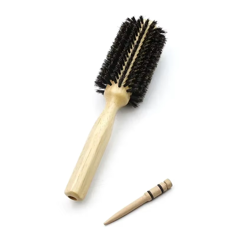 6 tailles manche en bois poils de sanglier brosse ronde queue amovible professionnel Salon de coiffure