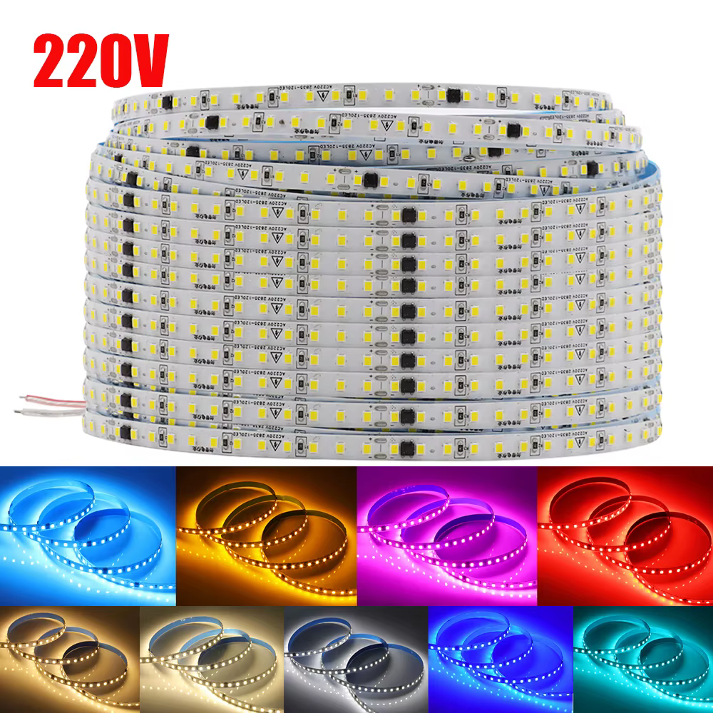 Bande lumineuse LED, 5m, 10m, 20m, 50m, AC 220V, 230V, 240V, IP55, 2835, 120 LED, ruban Flexible, 9 couleurs, décoration de la maison
