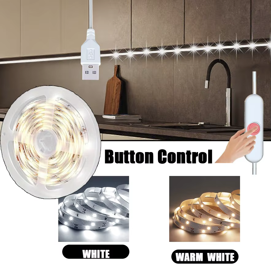 Bandes lumineuses LED avec commande par bouton, lumières alimentées par USB, 1m/2m/3m/5m/10m pour chambre à coucher, maison, salle de jeux, fête, Noël