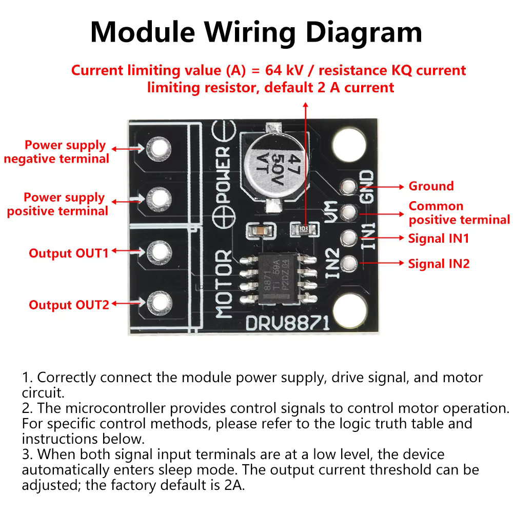 Module de commande de moteur DRV8871 6,5-45V DC à pont en H 3,6A pour moteur à balais avec contrôle PWM et protection contre les courts-circuits