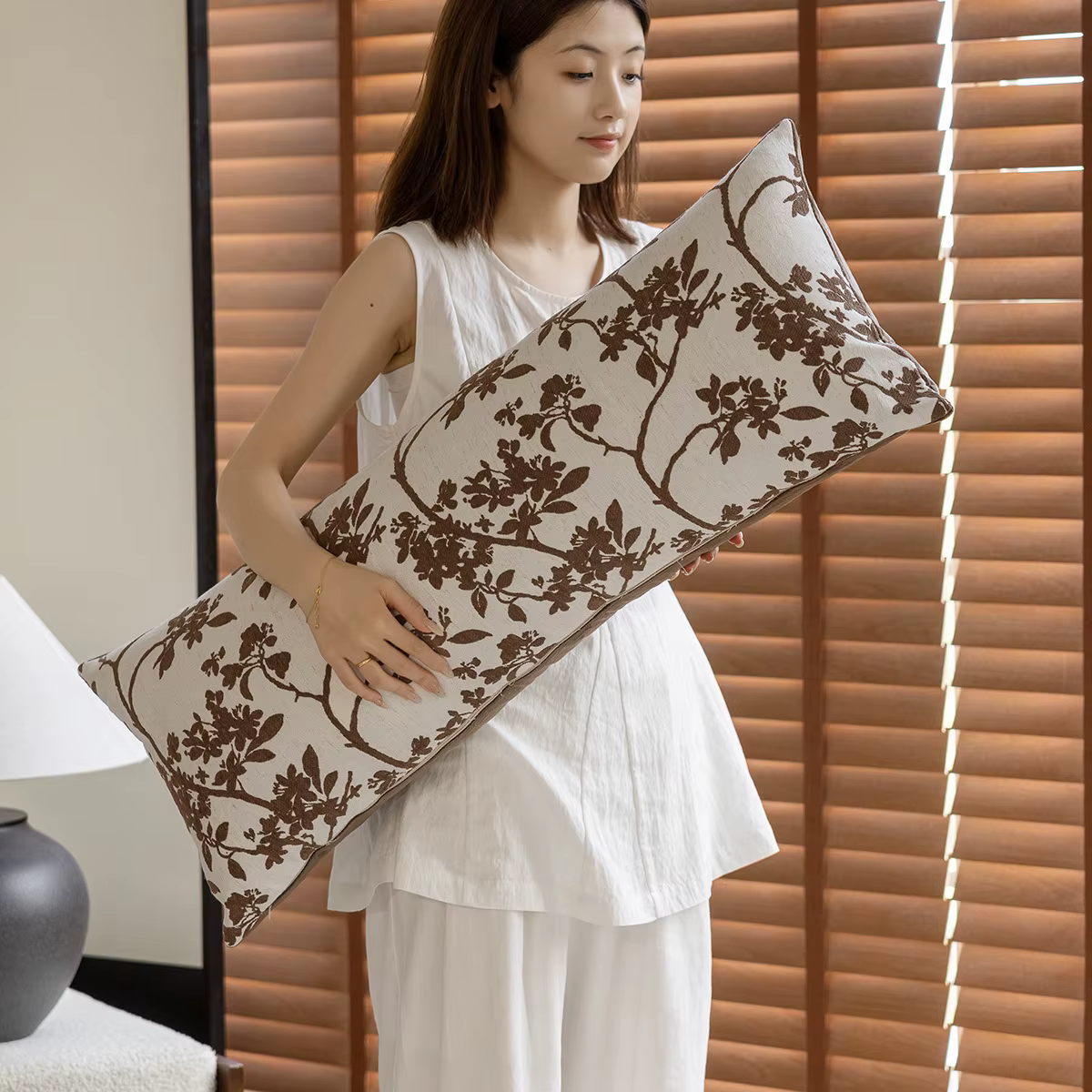 Housse de coussin à pince à jambes longues 35x90cm, taie d'oreiller de taille, luxueuse housse de coussin en Jacquard noir et blanc pour tête de lit de chambre à coucher