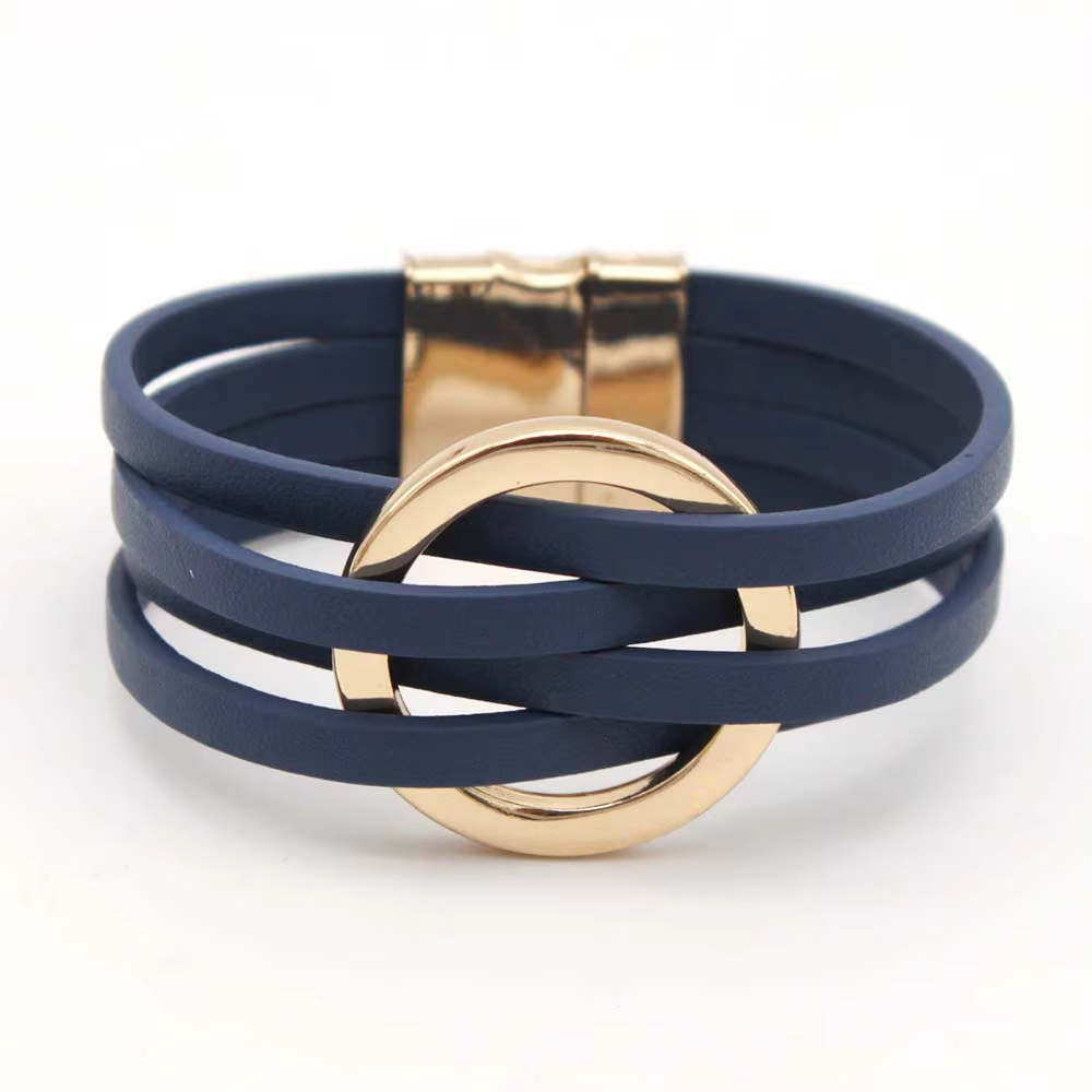 Bracelets en cuir pour femmes, à la mode, élégants, multicouches, large, bijoux cadeau, 2024