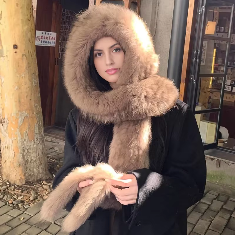 Chapeau de neige en vraie fourrure de renard, écharpe, chapeaux intégrés, Sable chaud et avancé, casquette de Protection des oreilles en peluche épaisse Double face