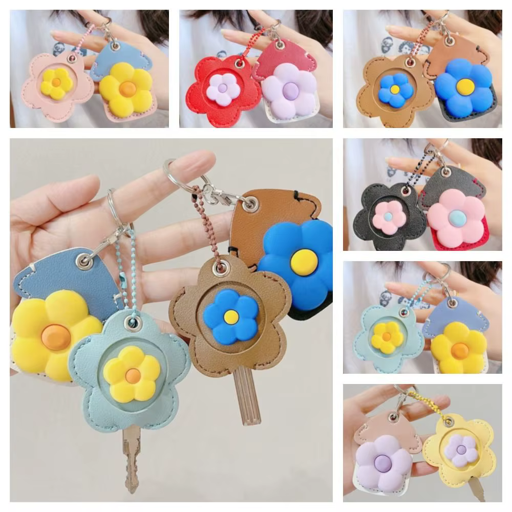 Étui de protection drôle porte-clés fleur mignon doux maison porte-clés carte porte-clés pendentif fleur clé couverture capuchon Couple