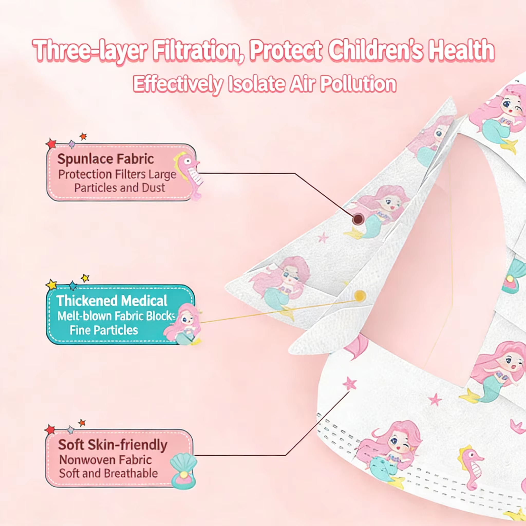 Masques faciaux jetables pour enfants, 30 pièces, masques de protection imprimés de dessins animés mignons, 3 plis, respirants, confortables, conception à boucle auriculaire