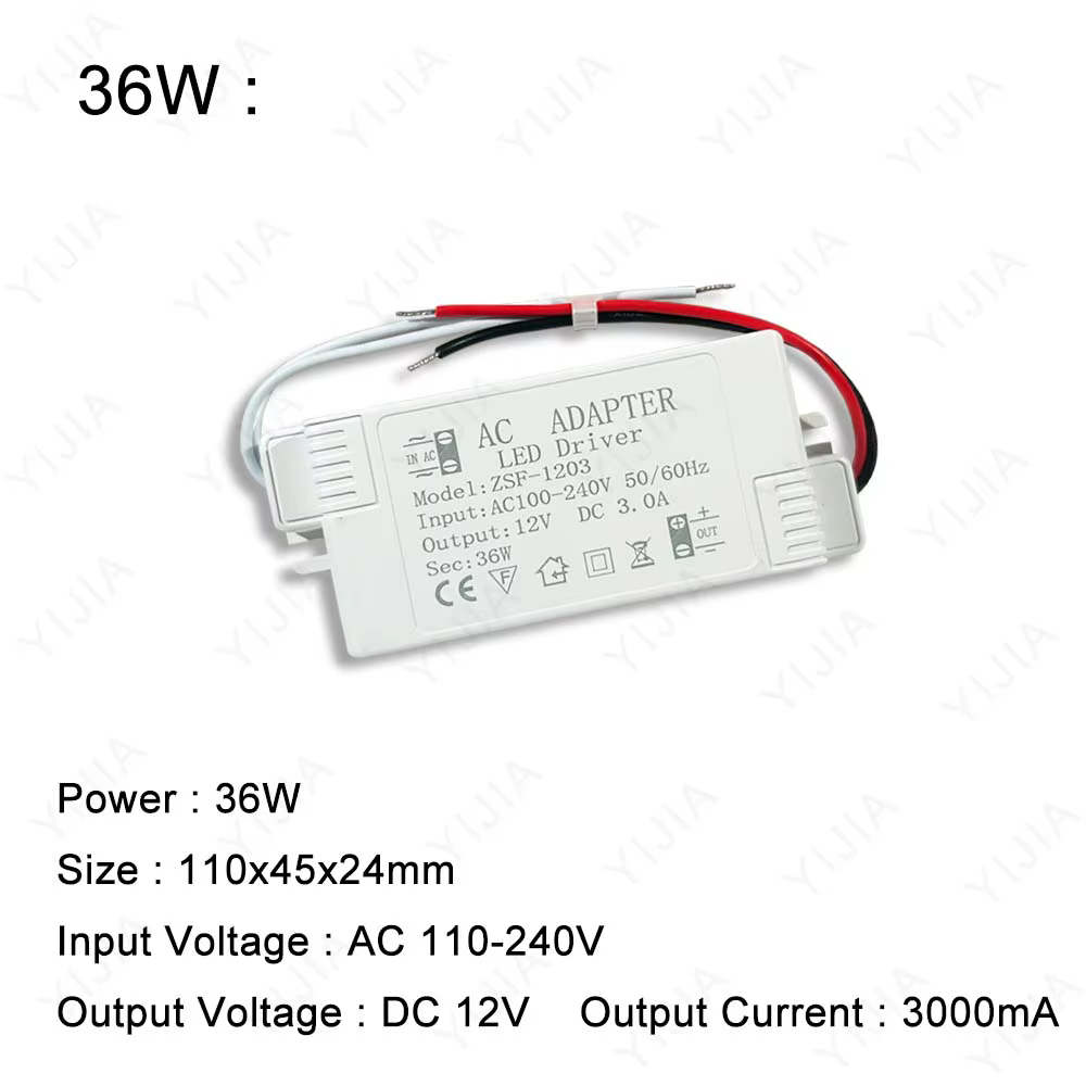Transformateur d'alimentation pour bande lumineuse LED, alimentation 6 W, 12 W, 24 W, 36 W, 48 W, 60 W, AC220 12 V, 1 A-5 A