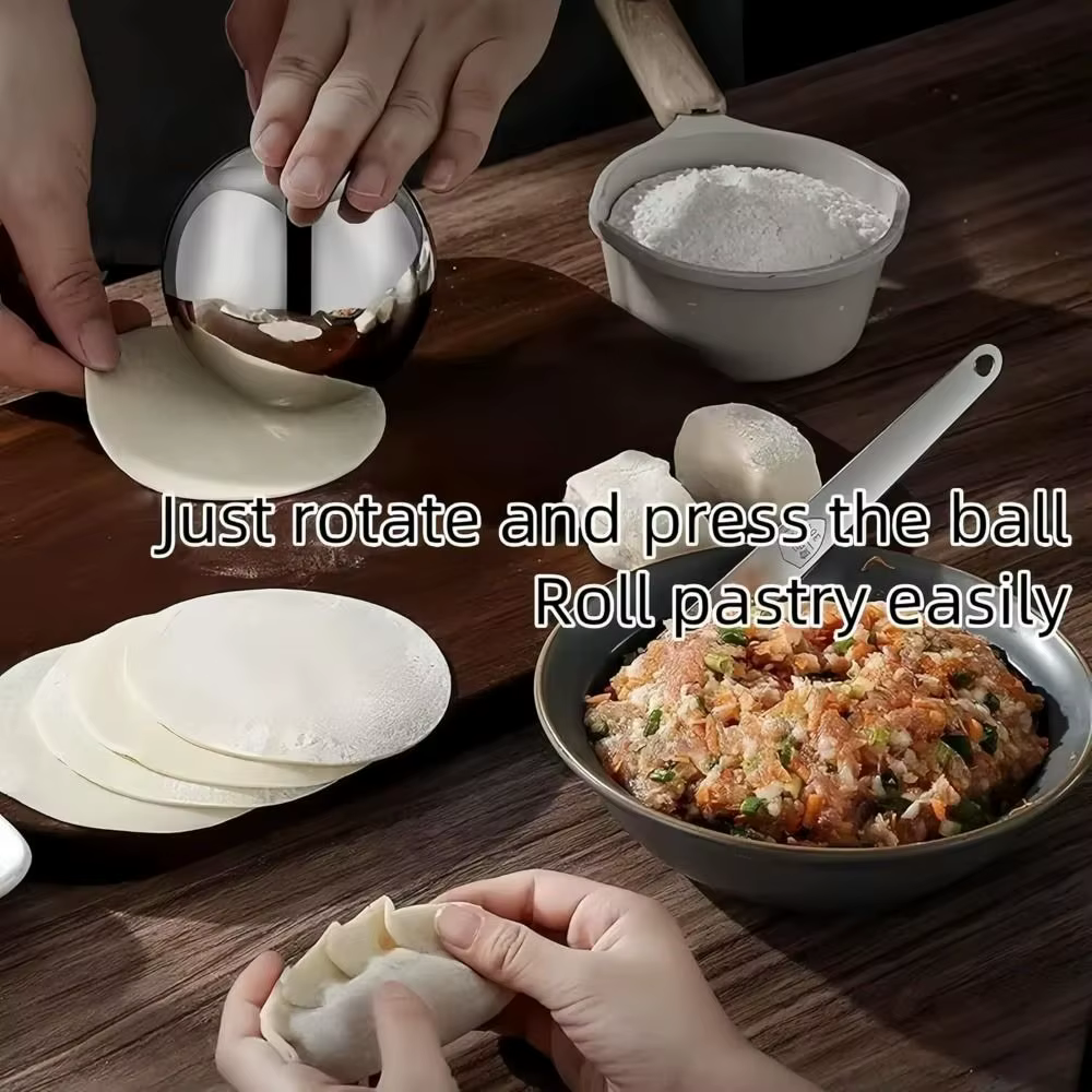 Boule de pâte à rouler en acier inoxydable, rouleau à pâte lisse et antiadhésif, boule à rouler circulaire durable pour la cuisson de la pizza, 10cm